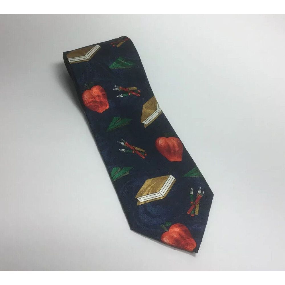Renaissance Handmade Mens‎ Tie Teacher Apples Books Blue 55x3.5